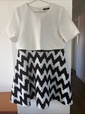 Luna Two-Tone Chevron Mini A-Line Dress in Black and White